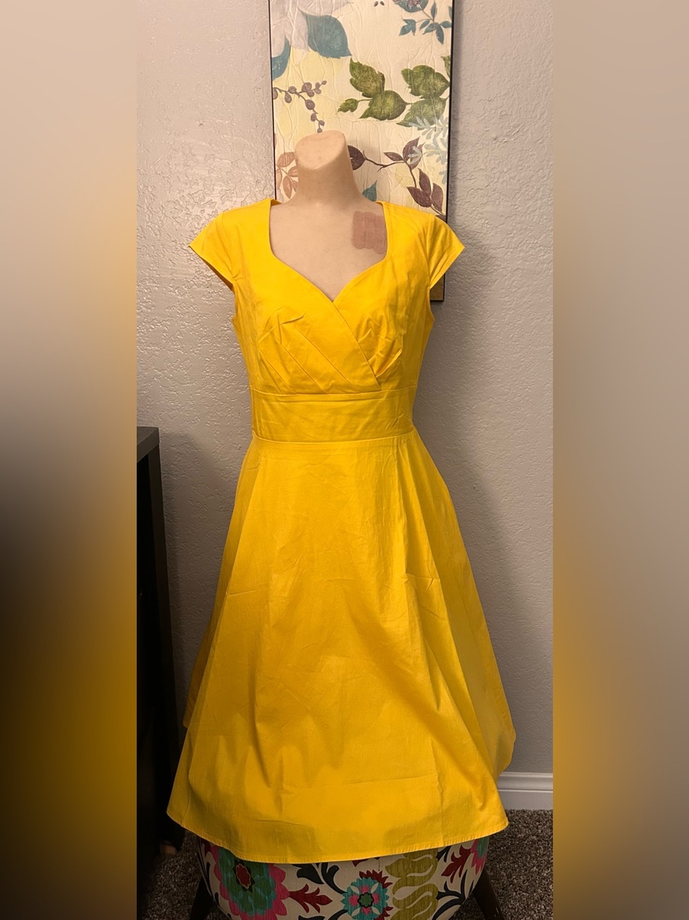 Bbon line Yellow Fit-and-Flare Cap-Sleeve Dress size M